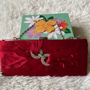 New red satin vintage clutch bag
